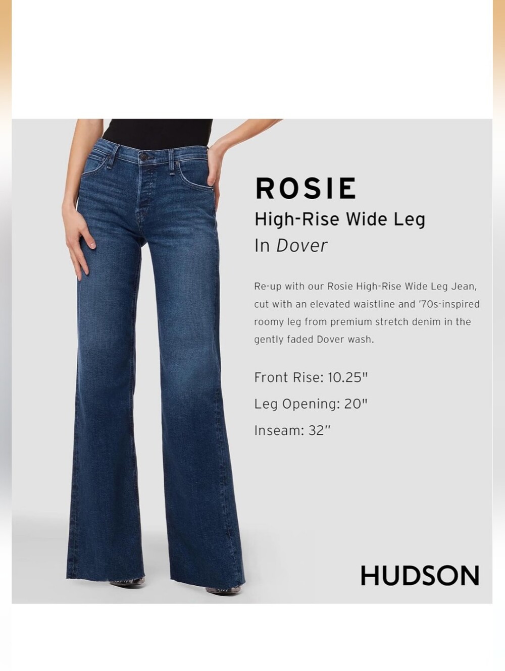 Hudson Rosie High-Rise Wide Leg Jeans - Dover Blue Size 27